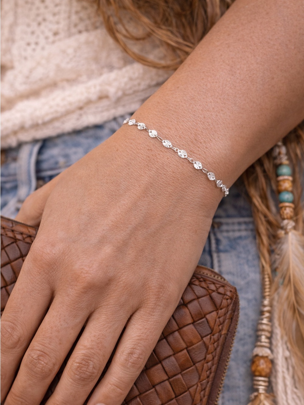 Sterling silver starburst unisex bracelet - Picture 3 of 12